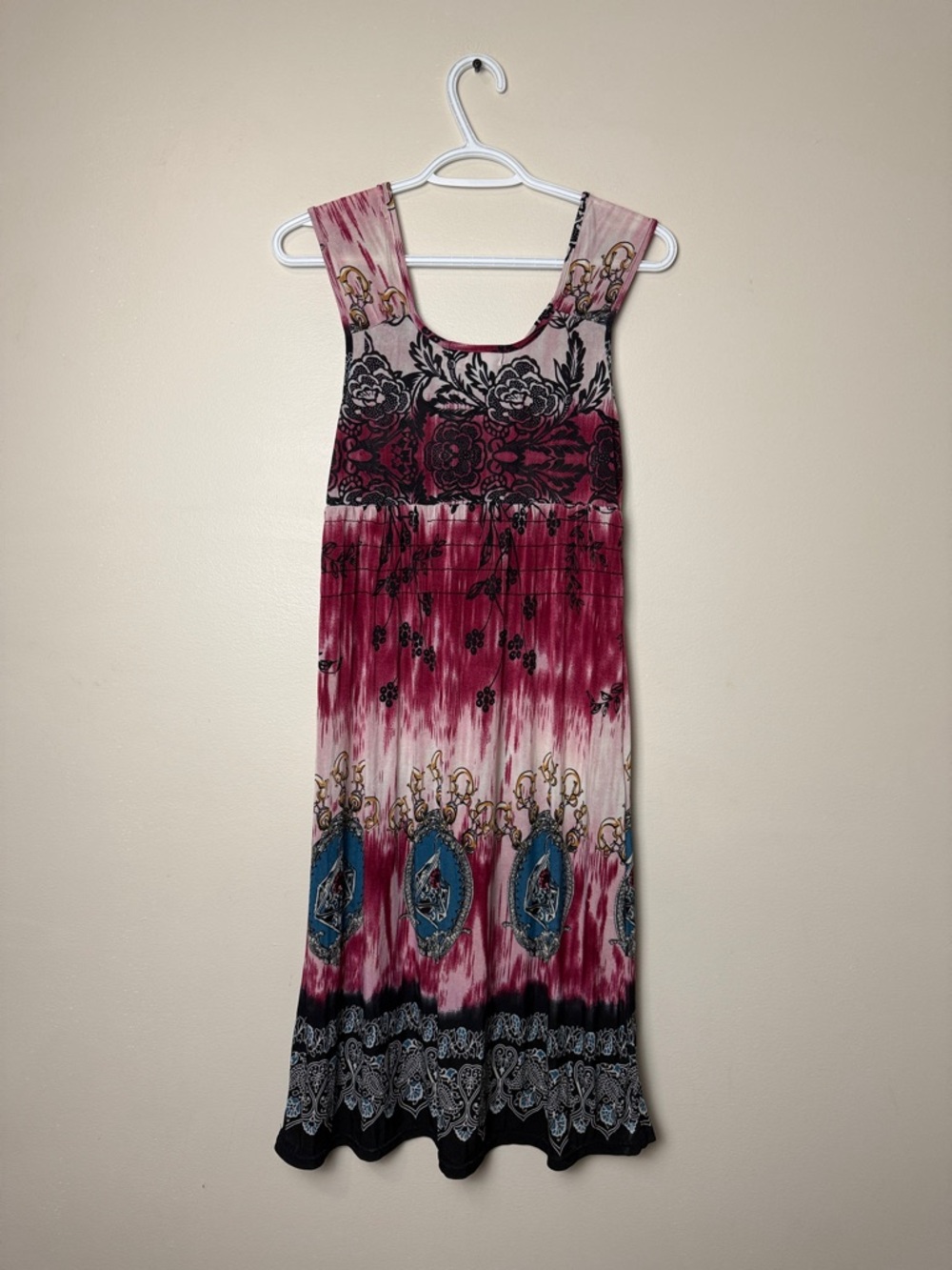 Papillon Blanc Pink & Teal Boho Midi Dress - Picture 5 of 7
